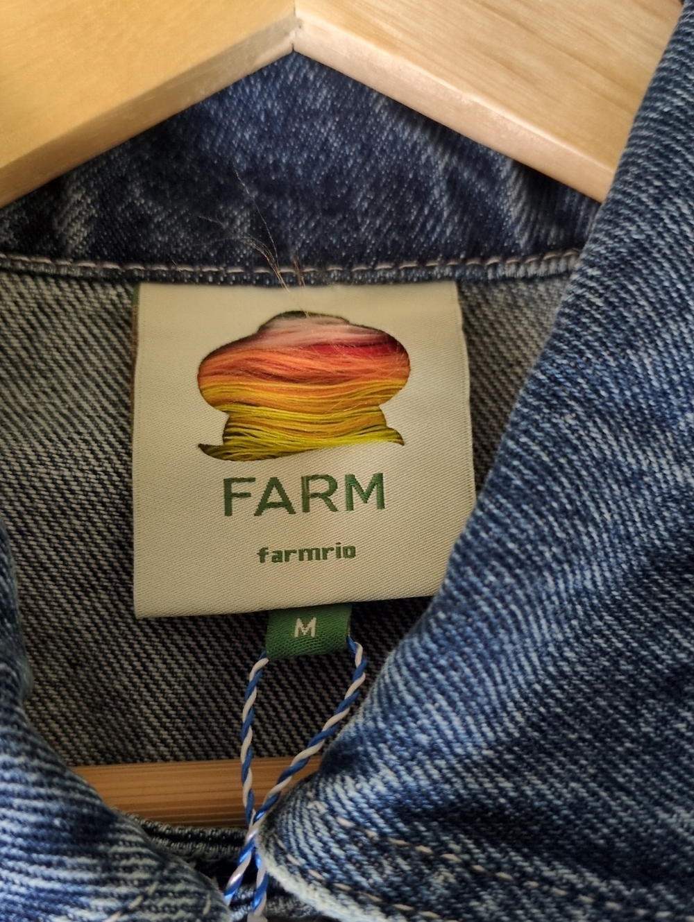NWT - FARM Rio Dark Blue Denim Jacket with White Heart Embroidery - Picture 3 of 5